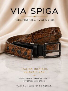 Via Spiga Genuine Leather Snakeskin Embossed Brown Belt Italian Inspired